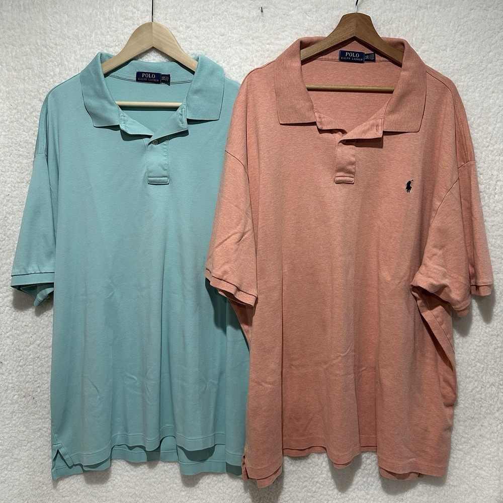 Polo Ralph Lauren Pink Salmon & Mint Green Short Sleeve Polo Shirt 4XB Lot Of 2